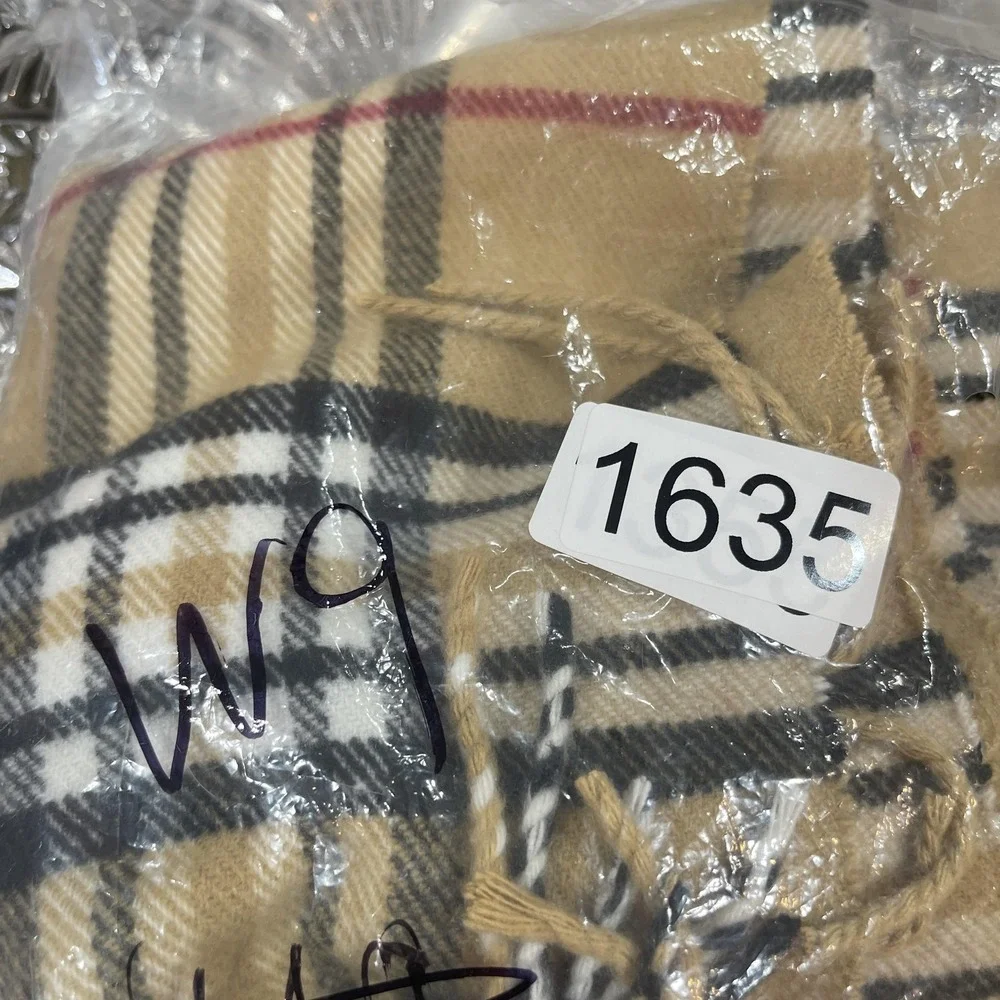 Plaid Scarf‎ Womens 12x72 Tan Camel Black Fringe Cashmere Feel Acrylic Check